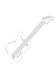 die Zeichnung eines E-Bass-Instrumentes, von Alf genannt als <q>Luft Bass Gitarre
                  </q>